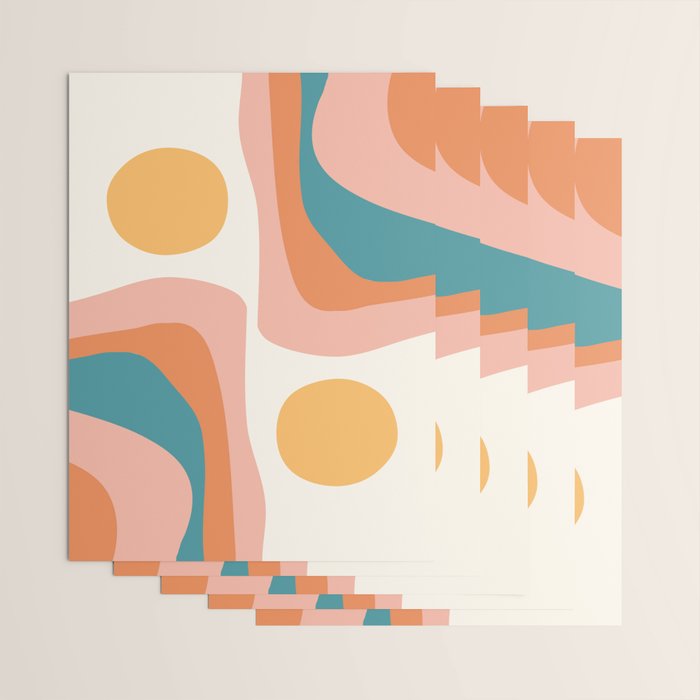 Abstract Wavy Rainbow and Sun Pattern in retro theme Wrapping Paper Gallery Image 3