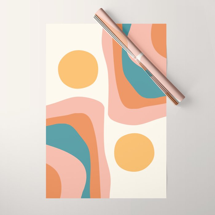 Abstract Wavy Rainbow and Sun Pattern in retro theme Wrapping Paper Gallery Image 1