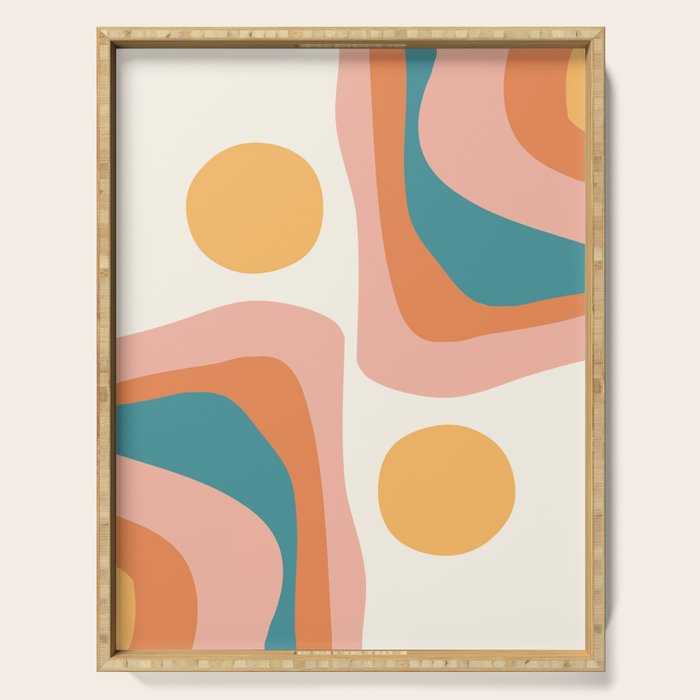 Abstract Wavy Rainbow and Sun Pattern in retro theme Serving Tray Gallery Image 1