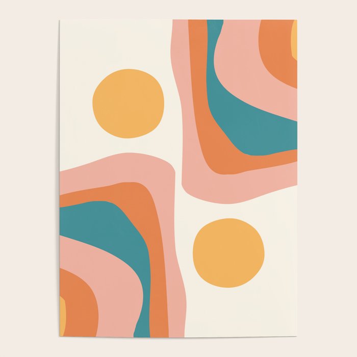 Abstract Wavy Rainbow and Sun Pattern in retro theme Poster Gallery Image 1
