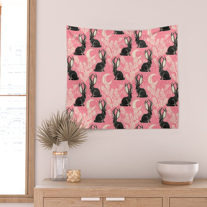 Jackalope - pink and black Wall Tapestry Gallery Image 2