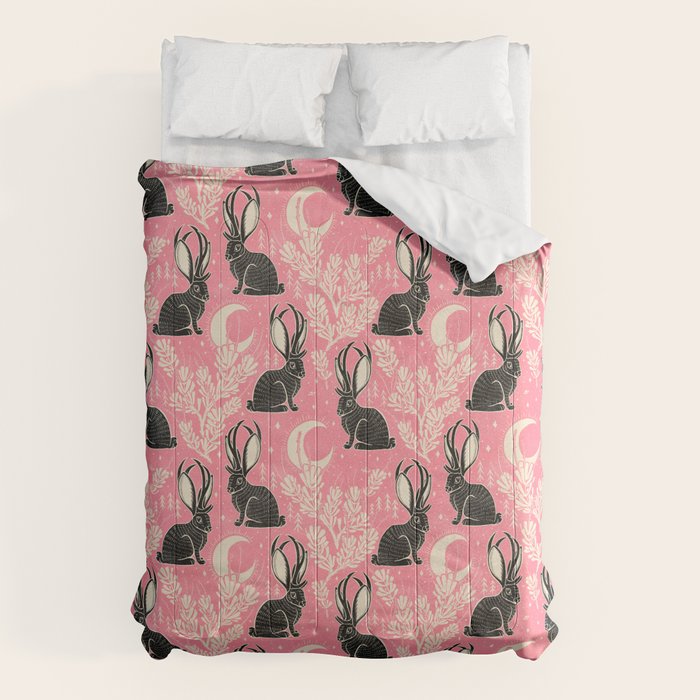 Jackalope - pink and black Comforter Gallery Image 6