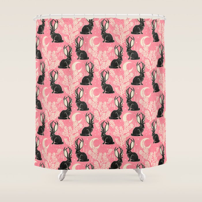 Jackalope - pink and black Shower Curtain Gallery Image 1