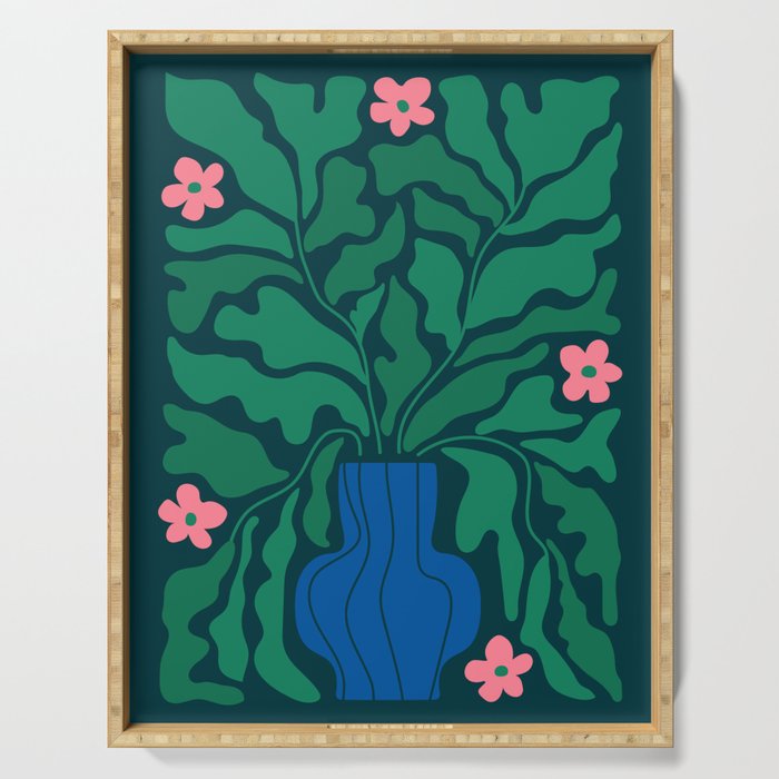 Summer Bloom: Pine Green Leaves & Pink Poppies Serving Tray Gallery Image 1