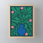 Summer Bloom: Pine Green Leaves & Pink Poppies Mini Art Print Gallery Image 1