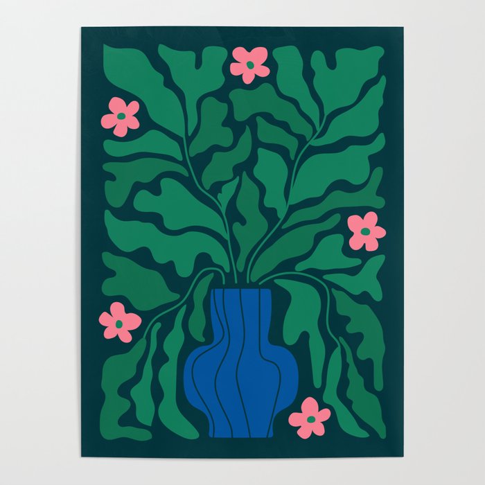 Summer Bloom: Pine Green Leaves & Pink Poppies Poster Gallery Image 4