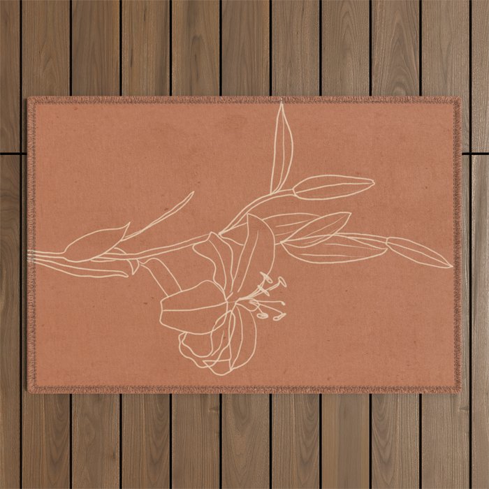 Lily Flower Line Drawing 2 Outdoor Rug Gallery Image 1
