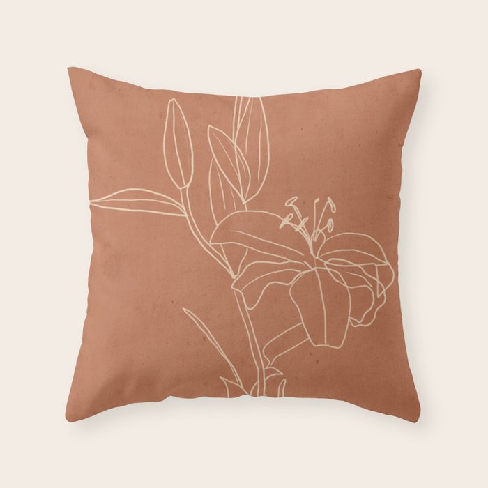  Lily Flower Line Drawing 2 Throw Pillow Gallery Image 6