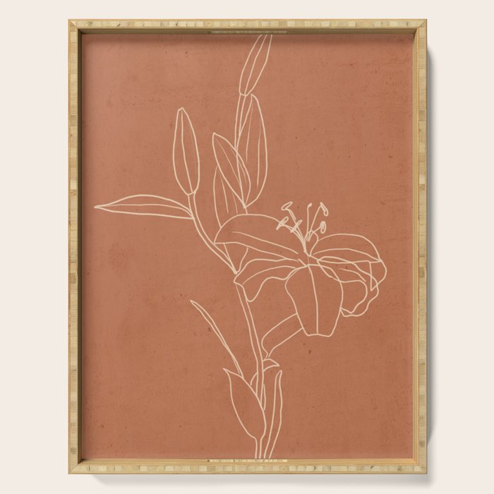  Lily Flower Line Drawing 2 Serving Tray Gallery Image 1