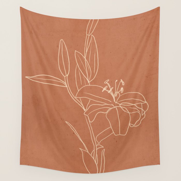  Lily Flower Line Drawing 2 Wall Tapestry Gallery Image 4
