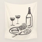 Wine and Cheese Aperitivo - Black and White Wall Tapestry Gallery Image 4