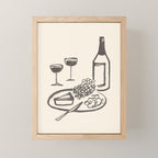 Wine and Cheese Aperitivo - Black and White Mini Art Print Gallery Image 1