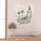 Wine and Cheese Aperitivo - Black and White Wall Tapestry Gallery Image 2