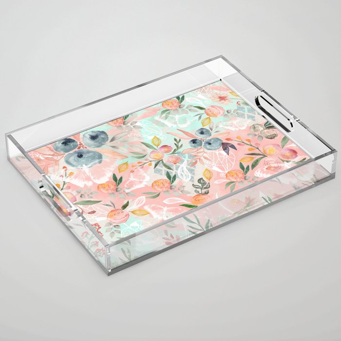 Abstract painting of flowers and plants Acrylic Tray Gallery Image 1