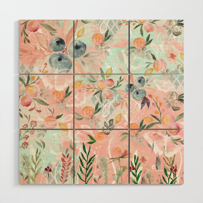 Abstract painting of flowers and plants Wood Wall Art Gallery Image 1