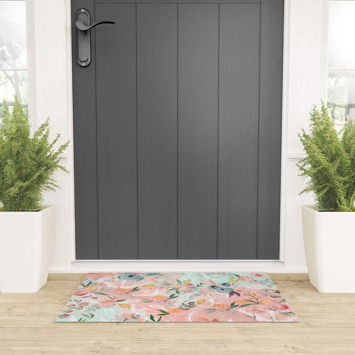 Abstract painting of flowers and plants Welcome Mat Gallery Image 3
