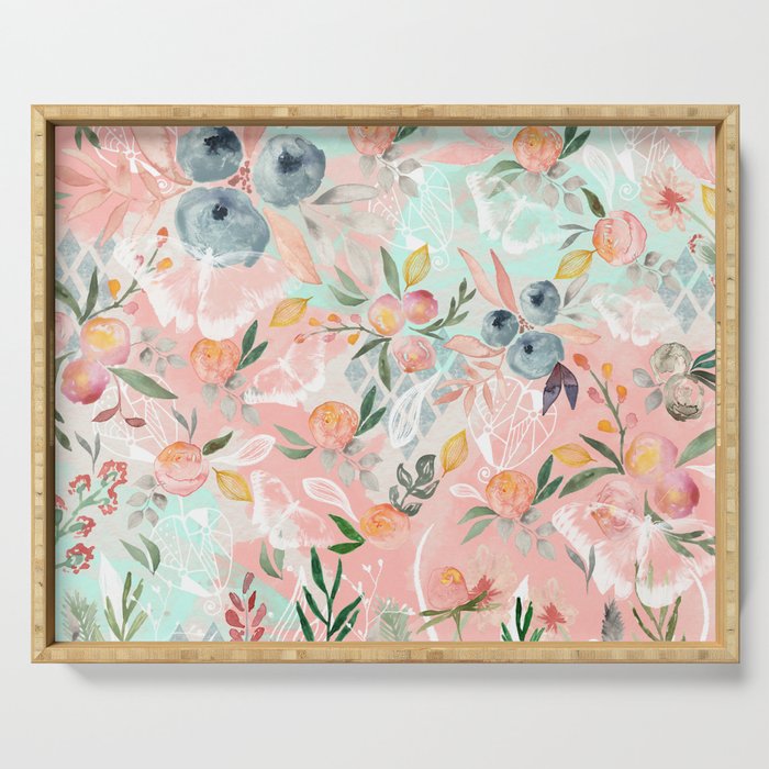 Abstract painting of flowers and plants Serving Tray Gallery Image 1