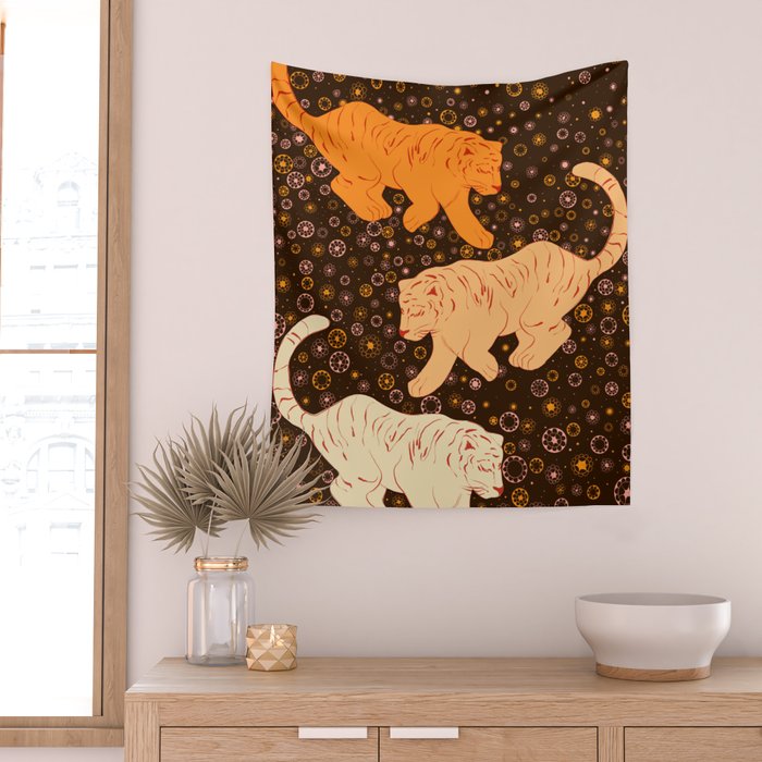 Tigers in a meadow  Wall Tapestry Gallery Image 2