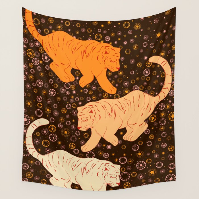Tigers in a meadow  Wall Tapestry Gallery Image 1