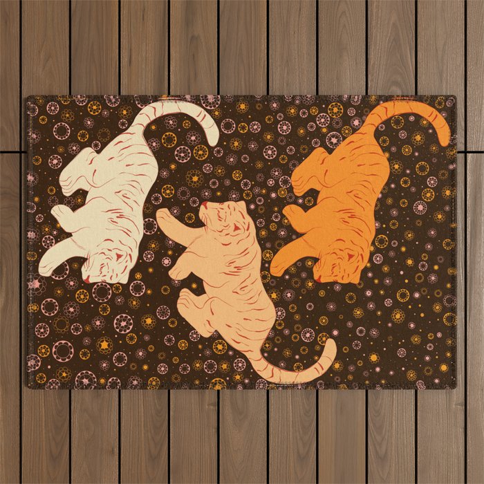 Tigers in a meadow  Outdoor Rug Gallery Image 1