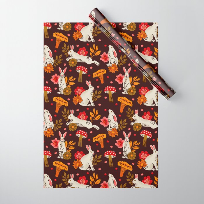 Bunnies and Shrooms Pattern Wrapping Paper Gallery Image 1