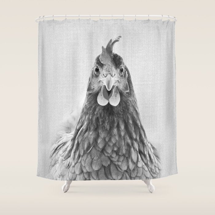 Chicken - Black & White Shower Curtain Gallery Image 1