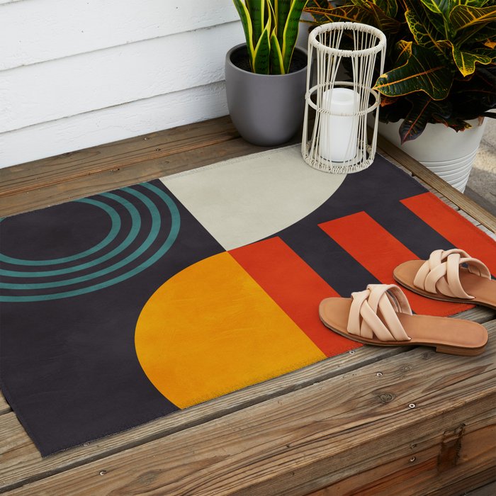 mid century bauhaus geometry square 2 Outdoor Rug Gallery Image 2