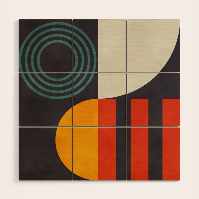 mid century bauhaus geometry square 2 Wood Wall Art Gallery Image 1