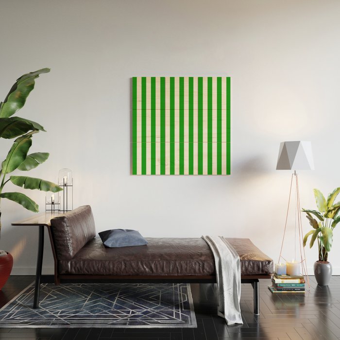 Green and White Stripes Pattern Wood Wall Art Gallery Image 2