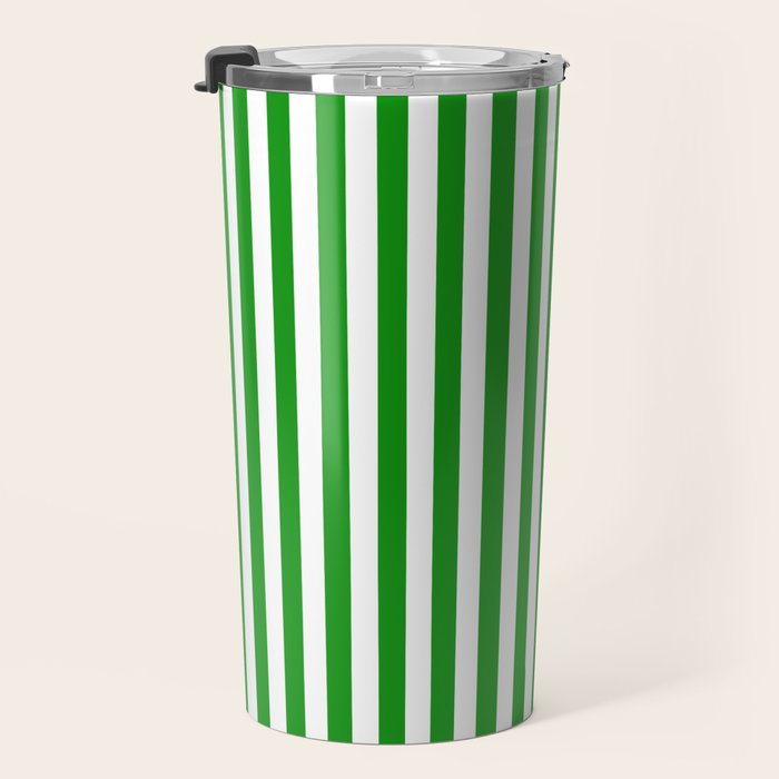 Green and White Stripes Pattern Travel Mug Gallery Image 3