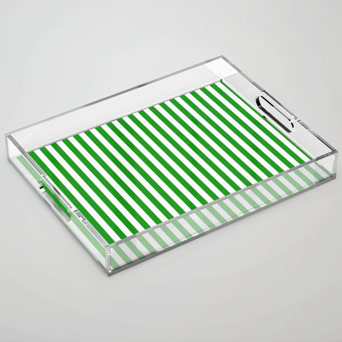 Green and White Stripes Pattern Acrylic Tray Gallery Image 1