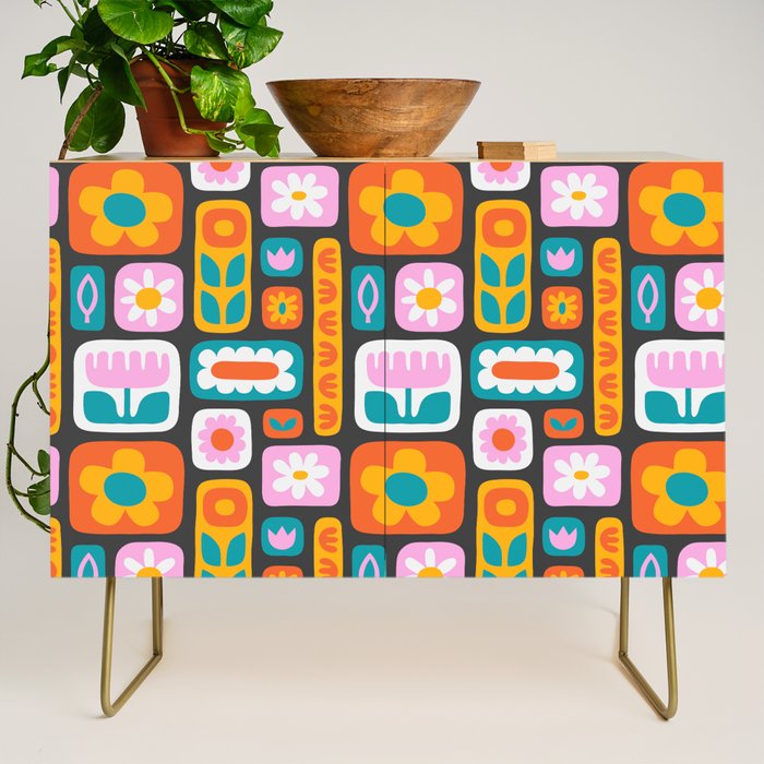 Vintage scandinavian floral art pattern Credenza Gallery Image 1