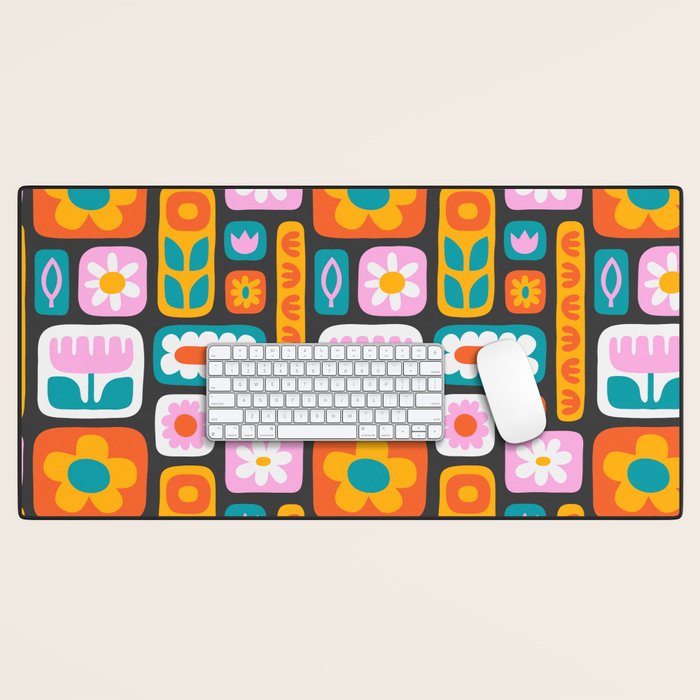 Vintage scandinavian floral art pattern Desk Mat Gallery Image 1