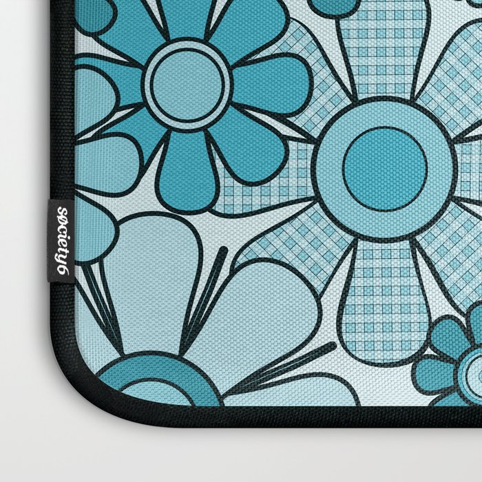 Retro 60s 70s Floral Pattern Turquoise Aqua Gingham Flowers Laptop Sleeve Gallery Image 3
