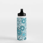Retro 60s 70s Floral Pattern Turquoise Aqua Gingham Flowers Water Bottle Gallery Image 3