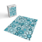 Retro 60s 70s Floral Pattern Turquoise Aqua Gingham Flowers Jigsaw Puzzle Gallery Image 2