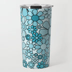 Retro 60s 70s Floral Pattern Turquoise Aqua Gingham Flowers Travel Mug Gallery Image 1