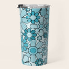 Retro 60s 70s Floral Pattern Turquoise Aqua Gingham Flowers Travel Mug Gallery Image 3
