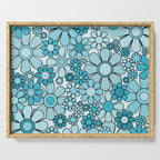 Retro 60s 70s Floral Pattern Turquoise Aqua Gingham Flowers Serving Tray Gallery Image 1