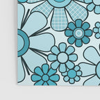 Retro 60s 70s Floral Pattern Turquoise Aqua Gingham Flowers Poster Gallery Image 3