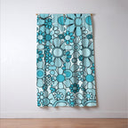 Retro 60s 70s Floral Pattern Turquoise Aqua Gingham Flowers Window Curtain Gallery Image 3