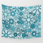 Retro 60s 70s Floral Pattern Turquoise Aqua Gingham Flowers Wall Tapestry Gallery Image 4