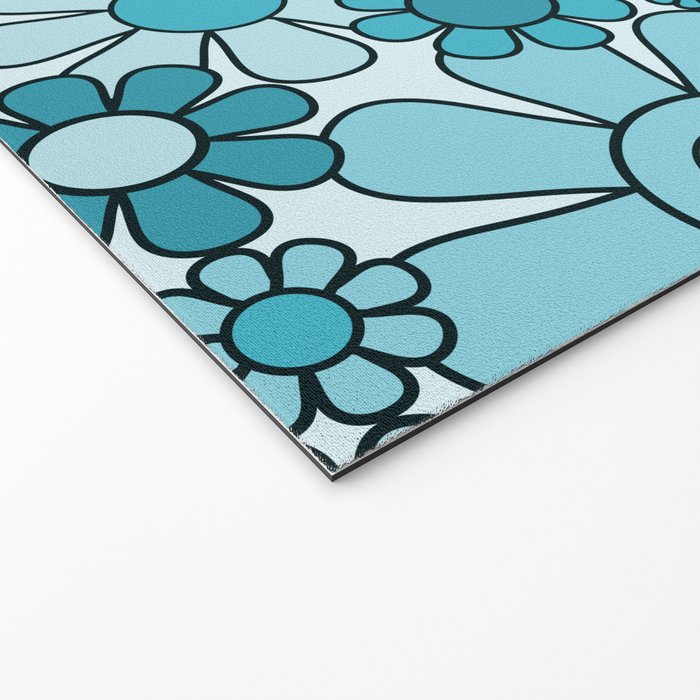 Retro 60s 70s Floral Pattern Turquoise Aqua Gingham Flowers Welcome Mat Gallery Image 2