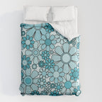 Retro 60s 70s Floral Pattern Turquoise Aqua Gingham Flowers Comforter Gallery Image 6