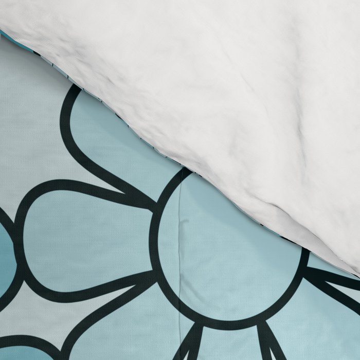 Retro 60s 70s Floral Pattern Turquoise Aqua Gingham Flowers Comforter Gallery Image 4