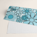 Retro 60s 70s Floral Pattern Turquoise Aqua Gingham Flowers Wrapping Paper Gallery Image 2