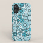 Retro 60s 70s Floral Pattern Turquoise Aqua Gingham Flowers iPhone Case Gallery Image 1