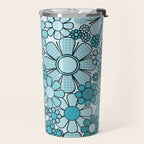 Retro 60s 70s Floral Pattern Turquoise Aqua Gingham Flowers Travel Mug Gallery Image 2