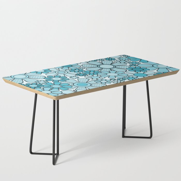 Retro 60s 70s Floral Pattern Turquoise Aqua Gingham Flowers Coffee Table Gallery Image 1