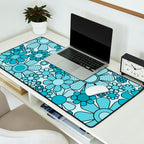 Retro 60s 70s Floral Pattern Turquoise Aqua Gingham Flowers Desk Mat Gallery Image 2